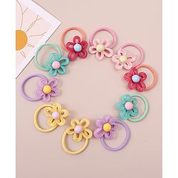 Pine Kids Hair Rubber Bands with Floral Apptique Free Size Pack of 5 - Multicolour