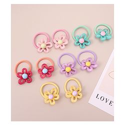 Pine Kids Hair Rubber Bands with Floral Apptique Free Size Pack of 5 - Multicolour