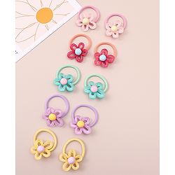Pine Kids Hair Rubber Bands with Floral Apptique Free Size Pack of 5 - Multicolour