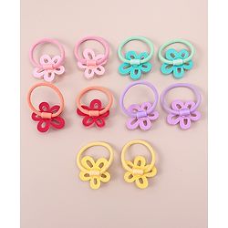 Pine Kids Hair Rubber Bands with Floral Apptique Free Size Pack of 5 - Multicolour