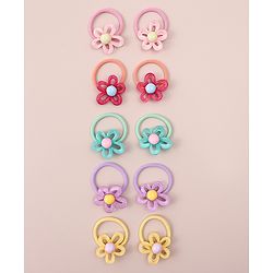 Pine Kids Hair Rubber Bands with Floral Apptique Free Size Pack of 5 - Multicolour