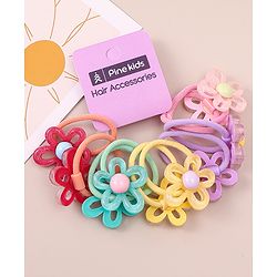 Pine Kids Hair Rubber Bands with Floral Apptique Free Size Pack of 5 - Multicolour