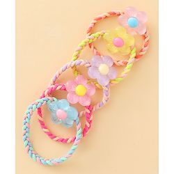Pine Kids Hair Rubber Bands with Floral Applique Pack Of 5 - Yellow Pink & Blue
