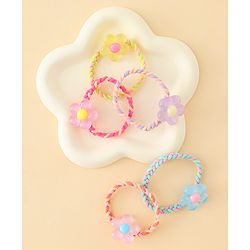 Pine Kids Hair Rubber Bands with Floral Applique Pack Of 5 - Yellow Pink & Blue