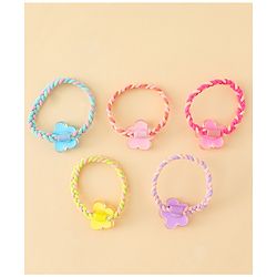 Pine Kids Hair Rubber Bands with Floral Applique Pack Of 5 - Yellow Pink & Blue