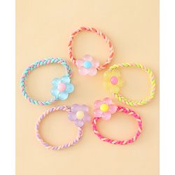 Pine Kids Hair Rubber Bands with Floral Applique Pack Of 5 - Yellow Pink & Blue