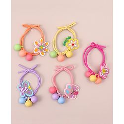 Pine Kids Hair Rubber Bands With Floral Applique   Free Size Pack of 5 - Multicolour