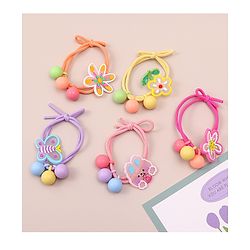Pine Kids Hair Rubber Bands With Floral Applique   Free Size Pack of 5 - Multicolour