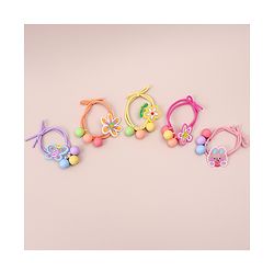 Pine Kids Hair Rubber Bands With Floral Applique   Free Size Pack of 5 - Multicolour