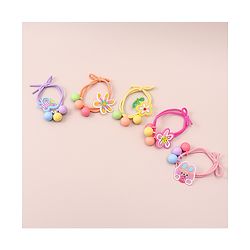 Pine Kids Hair Rubber Bands With Floral Applique   Free Size Pack of 5 - Multicolour