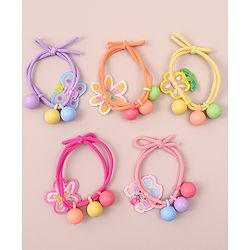 Pine Kids Hair Rubber Bands With Floral Applique   Free Size Pack of 5 - Multicolour