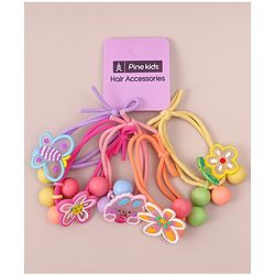 Pine Kids Hair Rubber Bands With Floral Applique   Free Size Pack of 5 - Multicolour