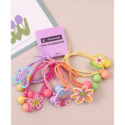 Pine Kids Hair Rubber Bands With Floral Applique   Free Size Pack of 5 - Multicolour