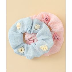 Pine Kids Rubber Bands & Scrunchies Sets  With Floral Applique Pack of 2 - Blue & Pink