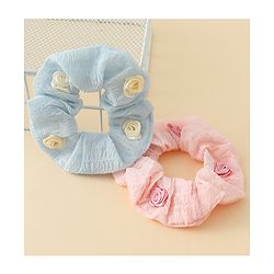 Pine Kids Rubber Bands & Scrunchies Sets  With Floral Applique Pack of 2 - Blue & Pink