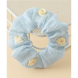 Pine Kids Rubber Bands & Scrunchies Sets  With Floral Applique Pack of 2 - Blue & Pink