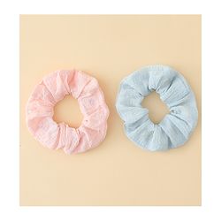 Pine Kids Rubber Bands & Scrunchies Sets  With Floral Applique Pack of 2 - Blue & Pink