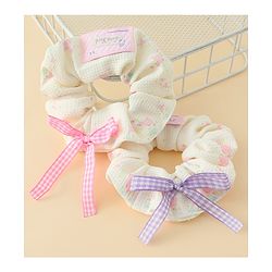 Pine Kids Rubber Bands & Scrunchies Sets With Floral Print & Bow Applique - Pink & Purple