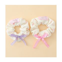 Pine Kids Rubber Bands & Scrunchies Sets With Floral Print & Bow Applique - Pink & Purple