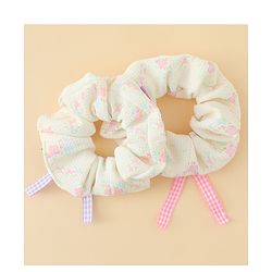 Pine Kids Rubber Bands & Scrunchies Sets With Floral Print & Bow Applique - Pink & Purple