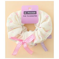 Pine Kids Rubber Bands & Scrunchies Sets With Floral Print & Bow Applique - Pink & Purple