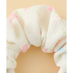 Pine Kids Rubber Bands & Scrunchies Sets With Floral Print & Bow Applique - Pink & Purple