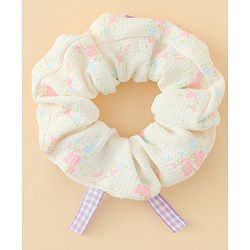 Pine Kids Rubber Bands & Scrunchies Sets With Floral Print & Bow Applique - Pink & Purple