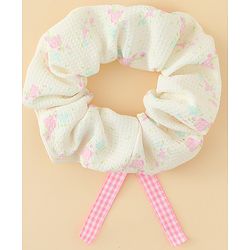 Pine Kids Rubber Bands & Scrunchies Sets With Floral Print & Bow Applique - Pink & Purple
