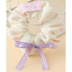 Pine Kids Rubber Bands & Scrunchies Sets With Floral Print & Bow Applique - Pink & Purple