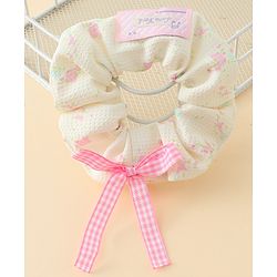 Pine Kids Rubber Bands & Scrunchies Sets With Floral Print & Bow Applique - Pink & Purple