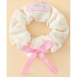 Pine Kids Rubber Bands & Scrunchies Sets With Floral Print & Bow Applique - Pink & Purple