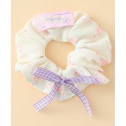 Pine Kids Rubber Bands & Scrunchies Sets With Floral Print & Bow Applique - Pink & Purple