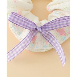 Pine Kids Rubber Bands & Scrunchies Sets With Floral Print & Bow Applique - Pink & Purple