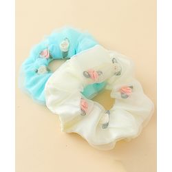 Pine Kids Scrunchie Sets With Floral Applique - Blue & White