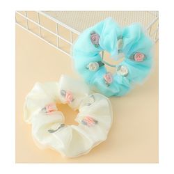 Pine Kids Scrunchie Sets With Floral Applique - Blue & White