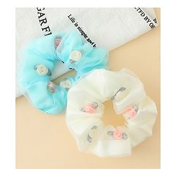 Pine Kids Scrunchie Sets With Floral Applique - Blue & White