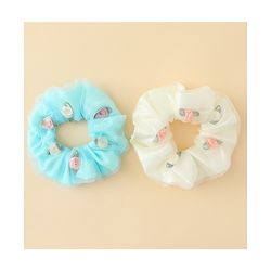 Pine Kids Scrunchie Sets With Floral Applique - Blue & White