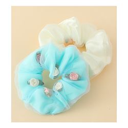 Pine Kids Scrunchie Sets With Floral Applique - Blue & White