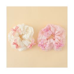 Pine Kids Rubber Bands & Scrunchies Sets With Bow Applique - White & Pink