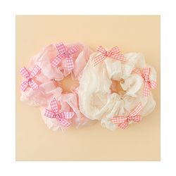 Pine Kids Rubber Bands & Scrunchies Sets With Bow Applique - White & Pink