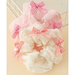 Pine Kids Rubber Bands & Scrunchies Sets With Bow Applique - White & Pink
