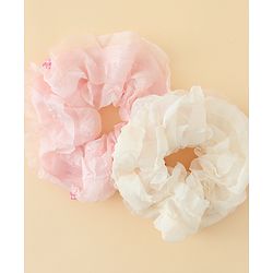 Pine Kids Rubber Bands & Scrunchies Sets With Bow Applique - White & Pink