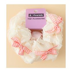 Pine Kids Rubber Bands & Scrunchies Sets With Bow Applique - White & Pink