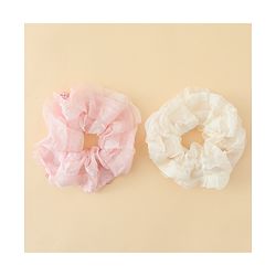 Pine Kids Rubber Bands & Scrunchies Sets With Bow Applique - White & Pink