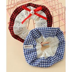 Pine Kids Rubber Bands & Scrunchies Sets With Bow Applique - Blue & Red