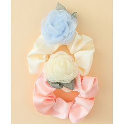 Pine Kids Rubber Bands & Scrunchies Sets With Floral Applique - Pink and Cream