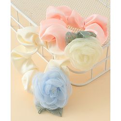 Pine Kids Rubber Bands & Scrunchies Sets With Floral Applique - Pink and Cream