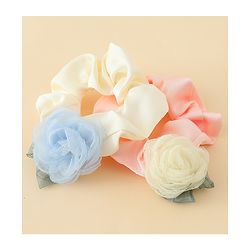 Pine Kids Rubber Bands & Scrunchies Sets With Floral Applique - Pink and Cream