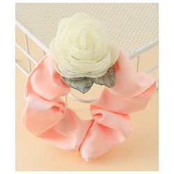 Pine Kids Rubber Bands & Scrunchies Sets With Floral Applique - Pink and Cream