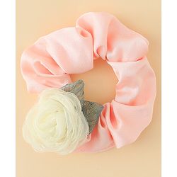 Pine Kids Rubber Bands & Scrunchies Sets With Floral Applique - Pink and Cream